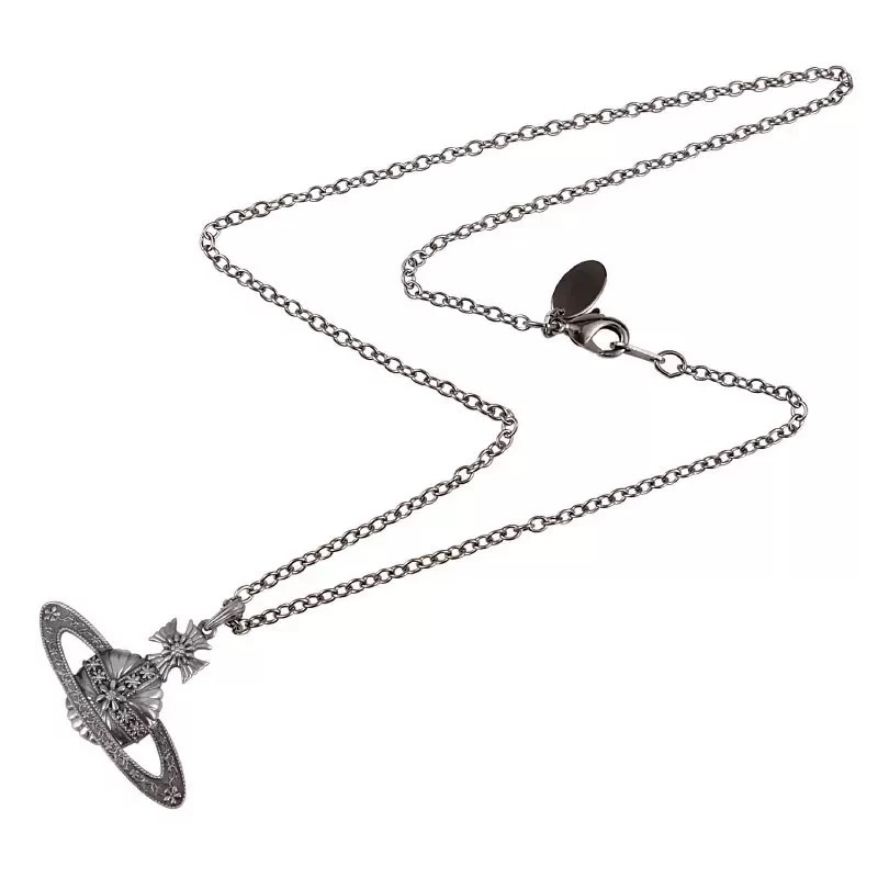 Black Engraved Saturn Necklace
