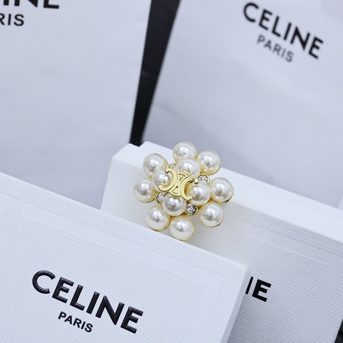 CELINE Pearl Crystal Brooch