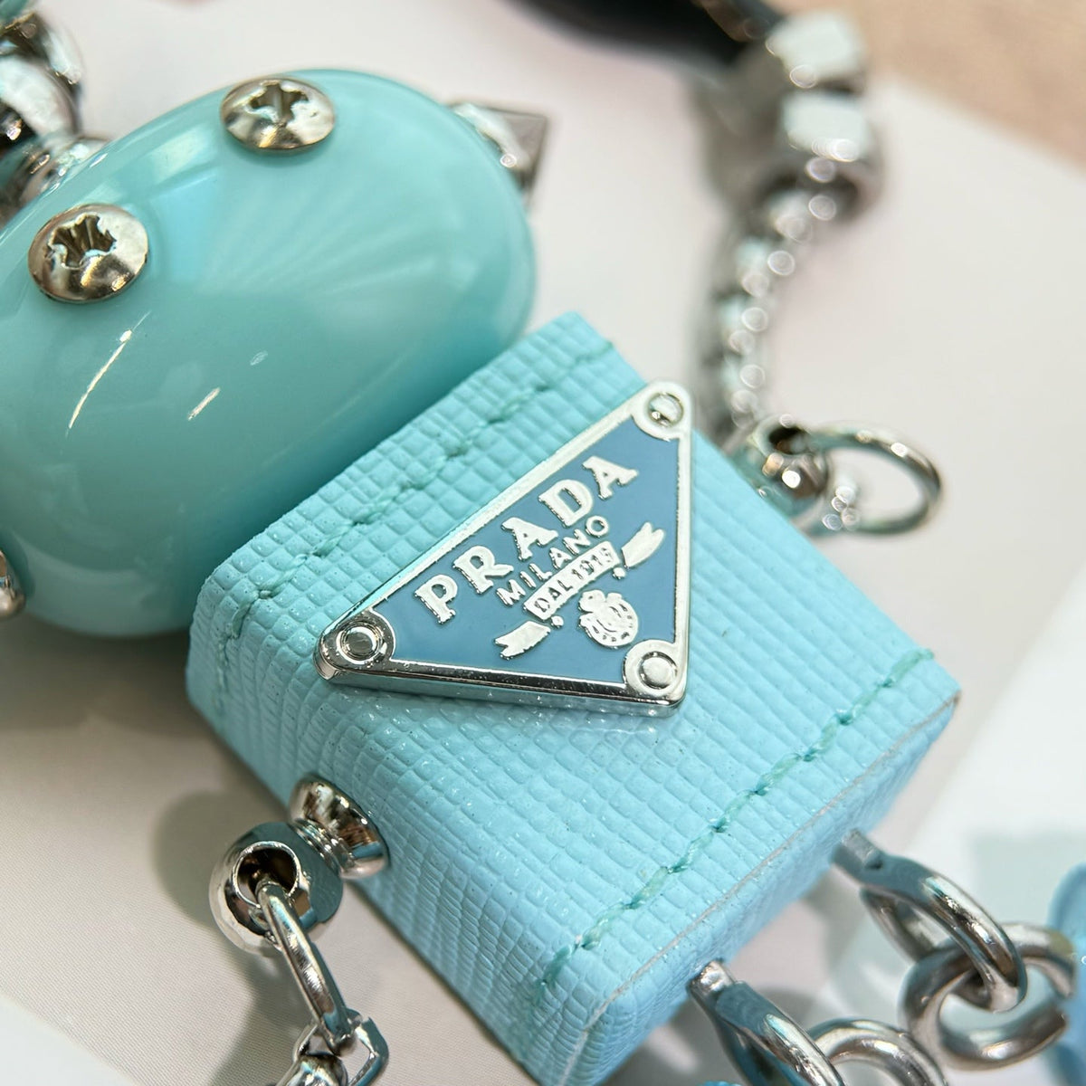 PRADA Enamel Leather Keychain