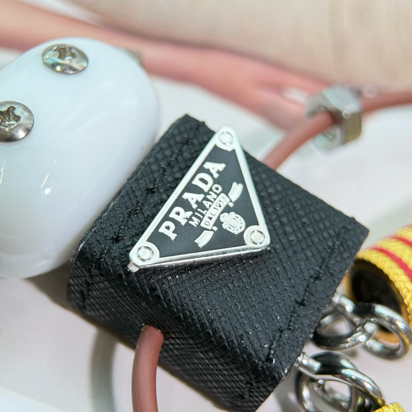 PRADA Enamel Leather Keychain