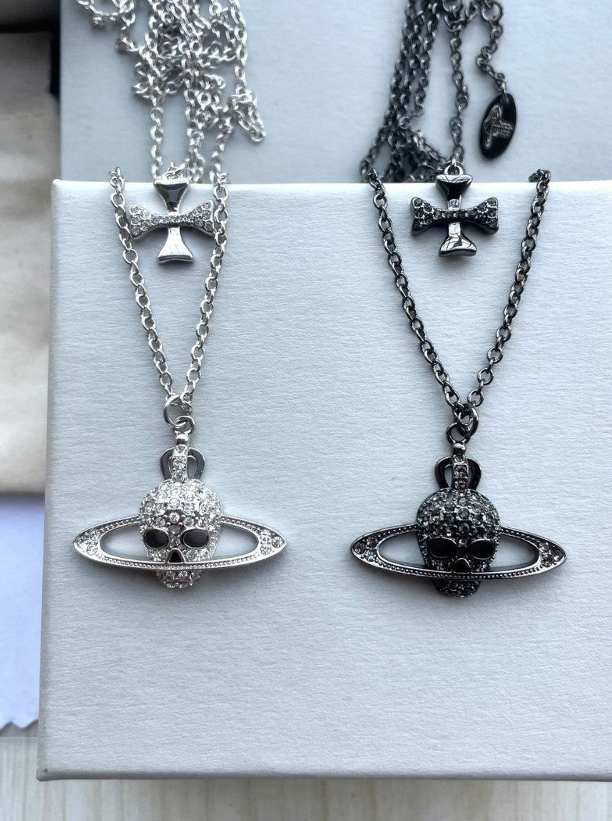 Double-Layer Skull & Cross Necklace