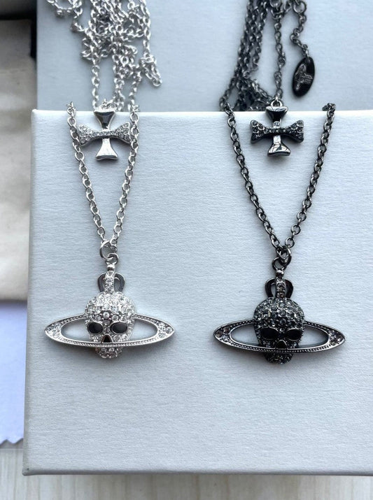 Double-Layer Skull & Cross Necklace