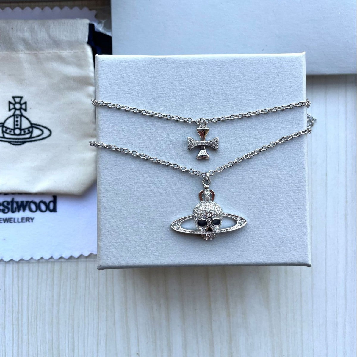 Double-Layer Skull & Cross Necklace