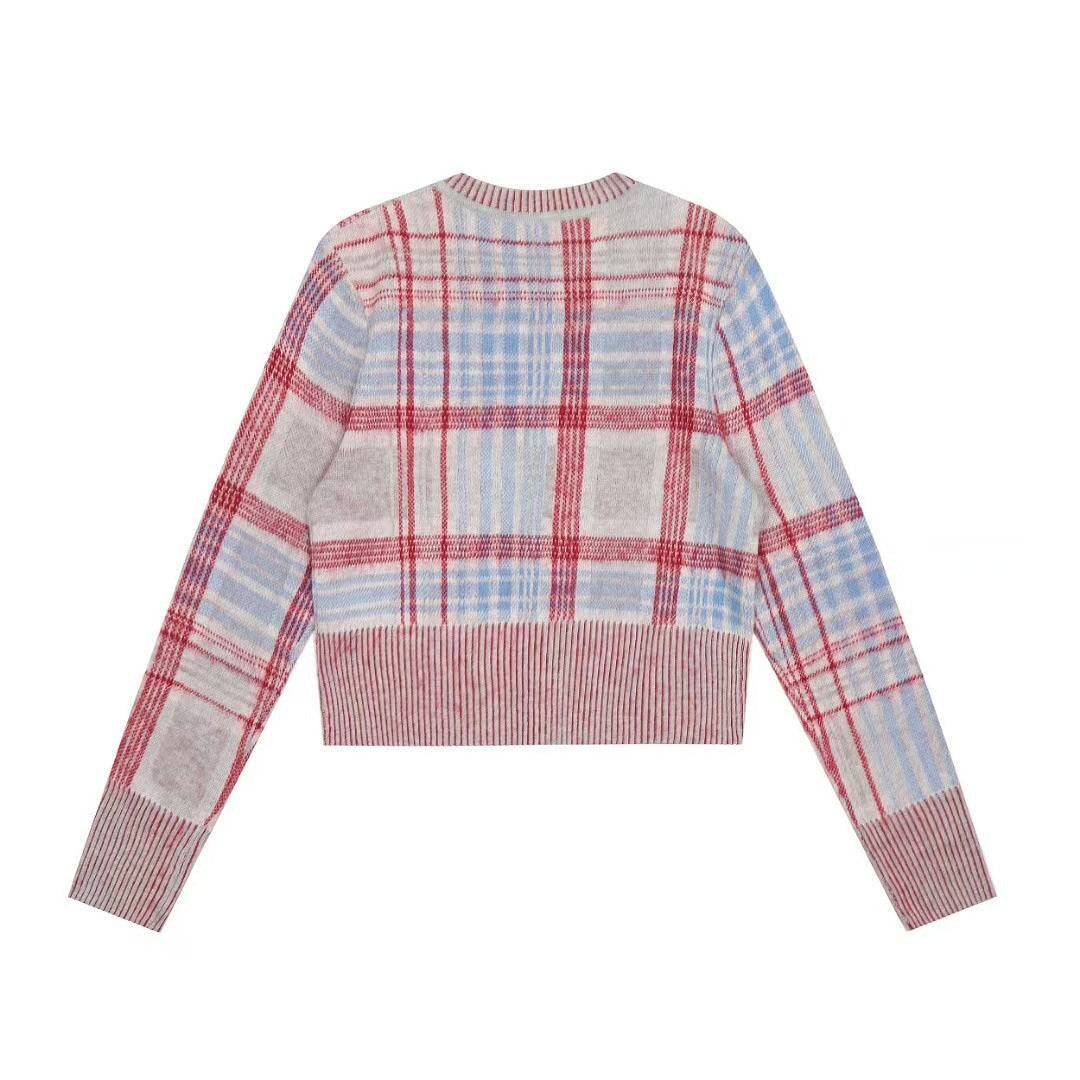 Plaid Cotton-Wool Cardigan