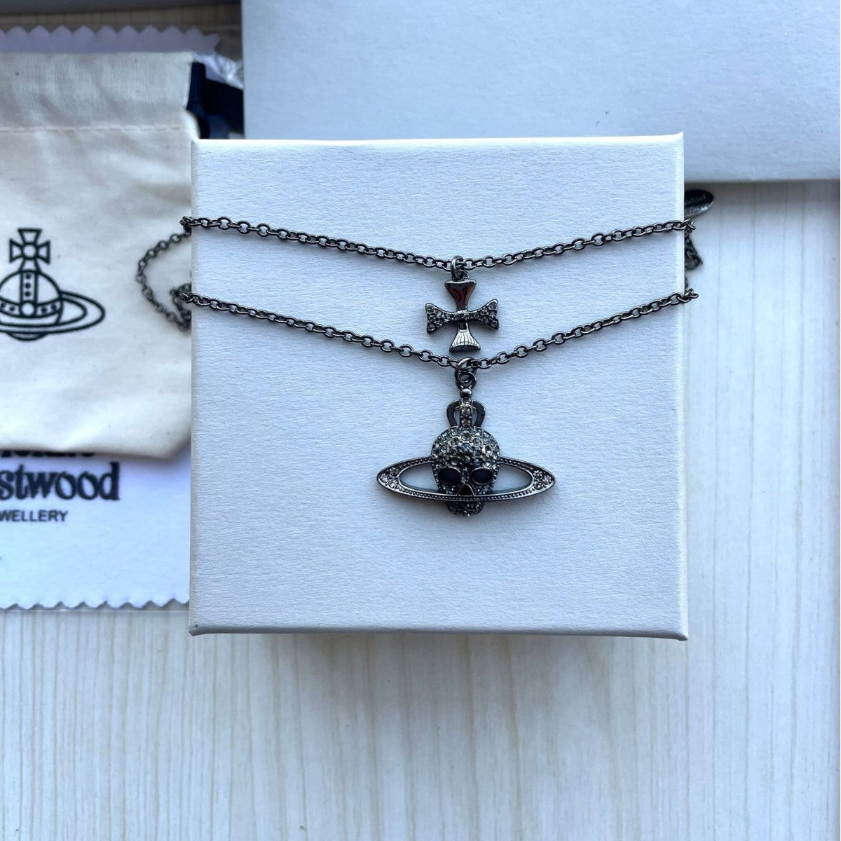 Double-Layer Skull & Cross Necklace