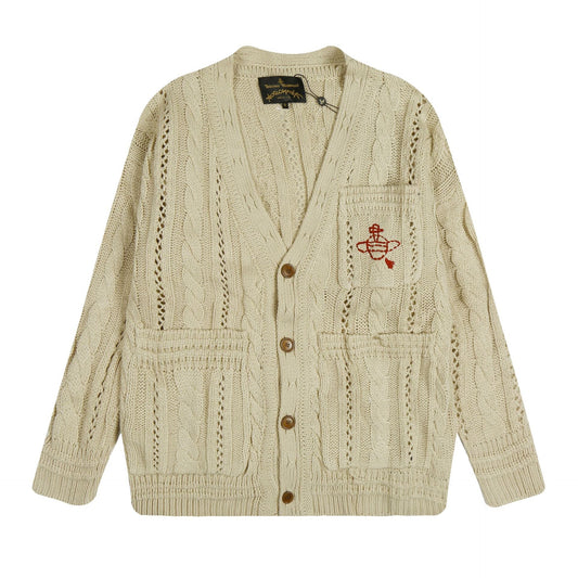 Solid-Color Cotton-Wool Cardigan