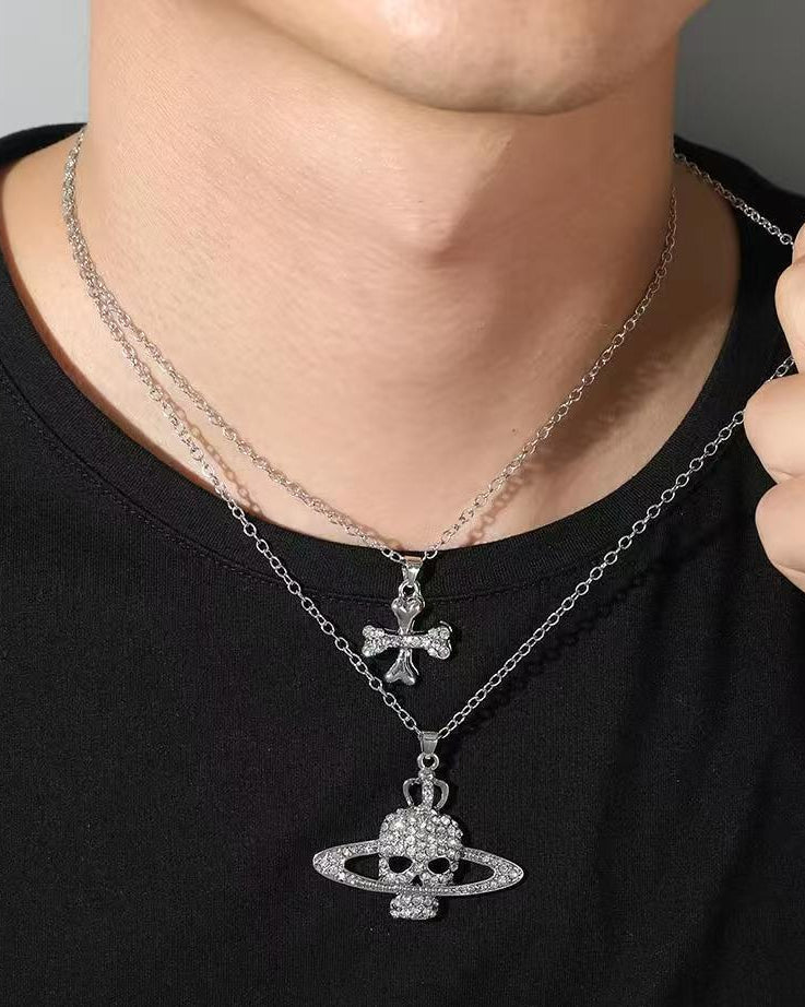 Double-Layer Skull & Cross Necklace