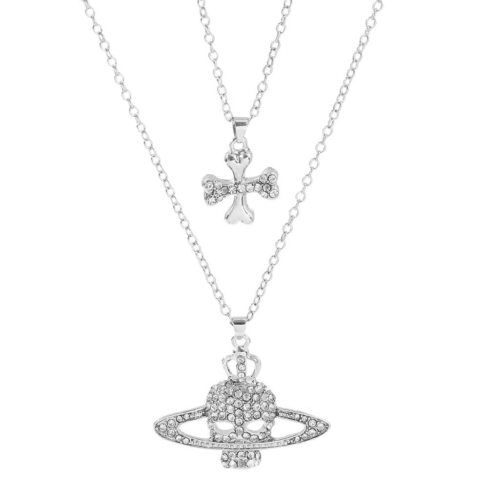 Double-Layer Skull & Cross Necklace