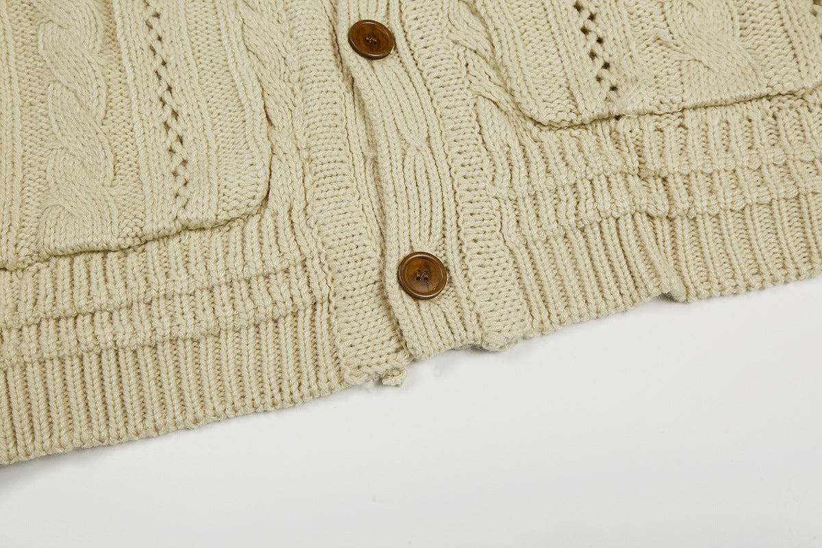 Solid-Color Cotton-Wool Cardigan