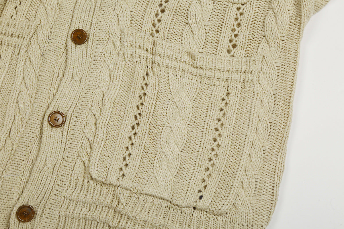 Solid-Color Cotton-Wool Cardigan