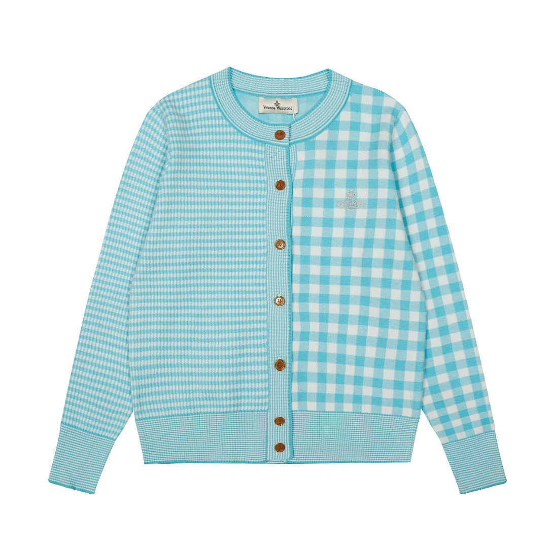 Plaid Cotton-Wool Cardigan