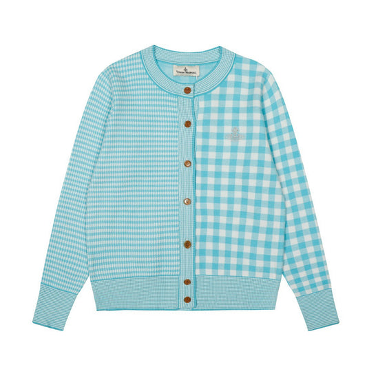 Plaid Cotton-Wool Cardigan