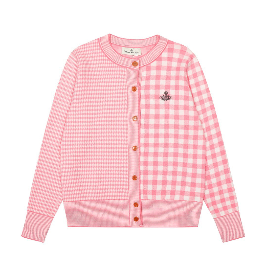 Plaid Cotton-Wool Cardigan