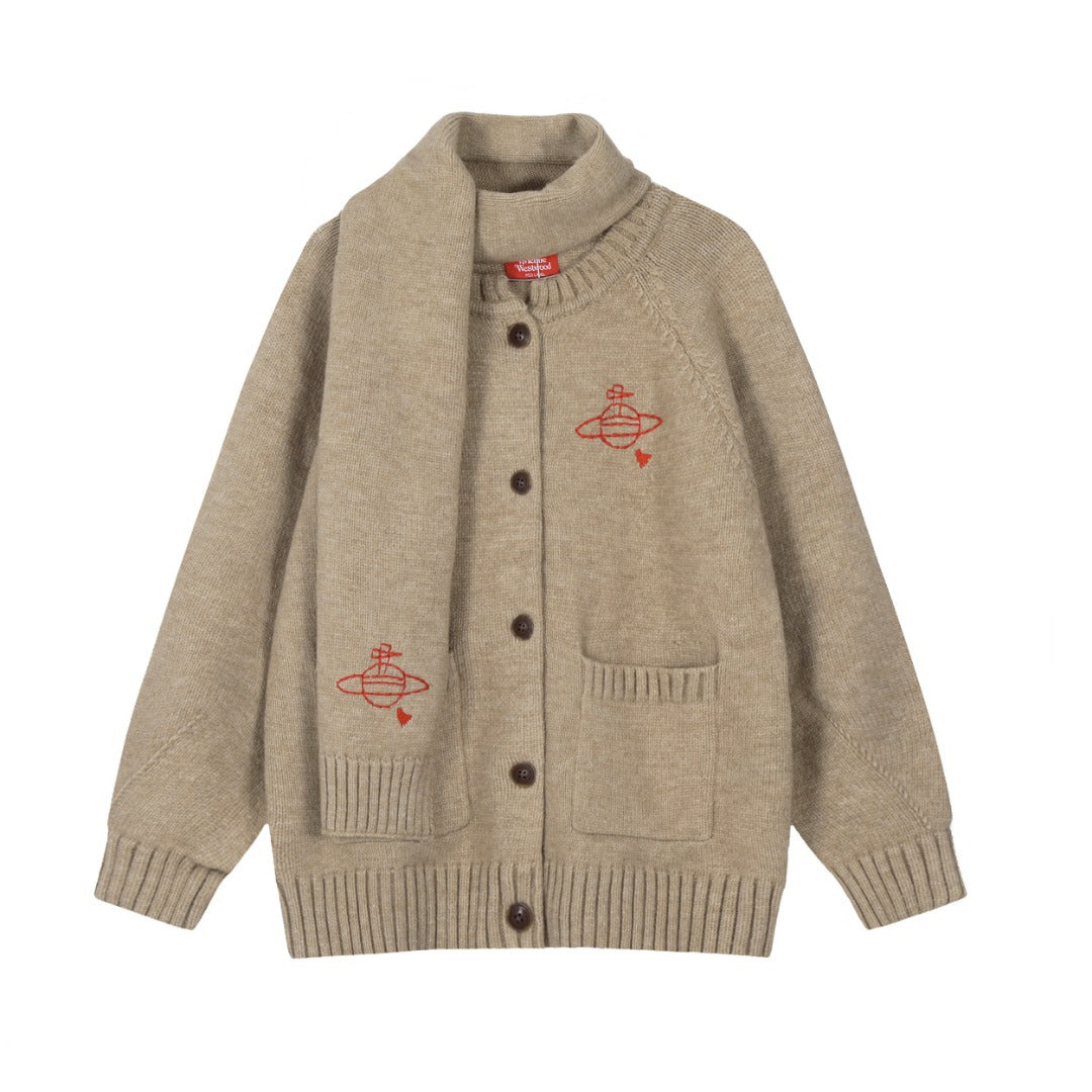 Scarf-Collar Cotton Sweater