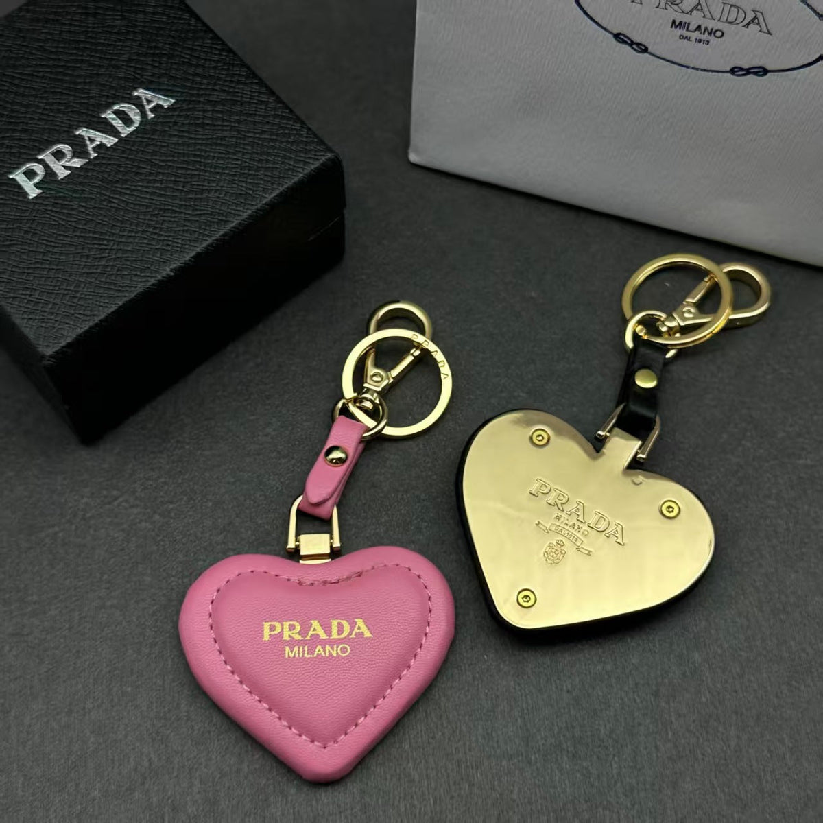 PRADA Leather Heart Keychain