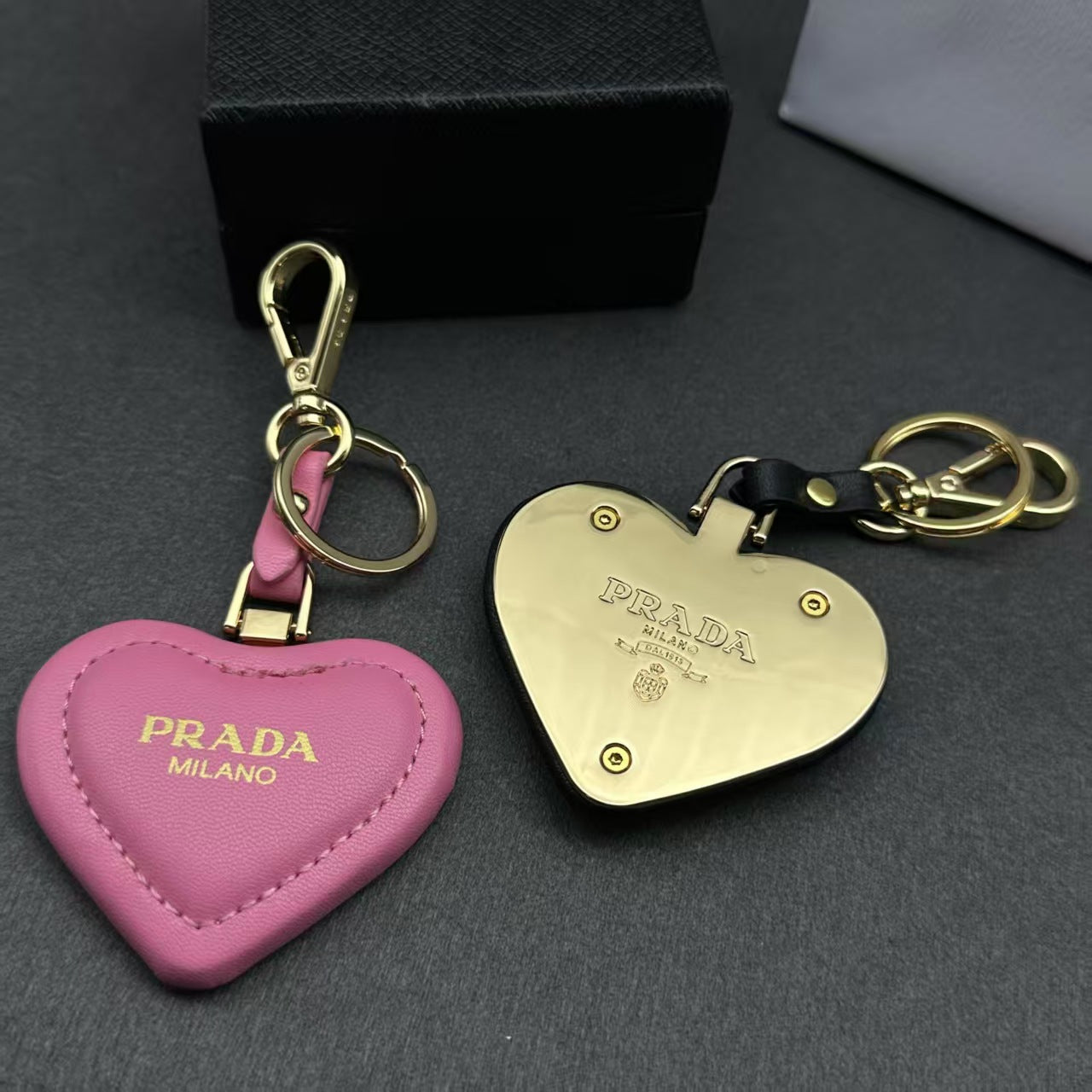 PRADA Leather Heart Keychain