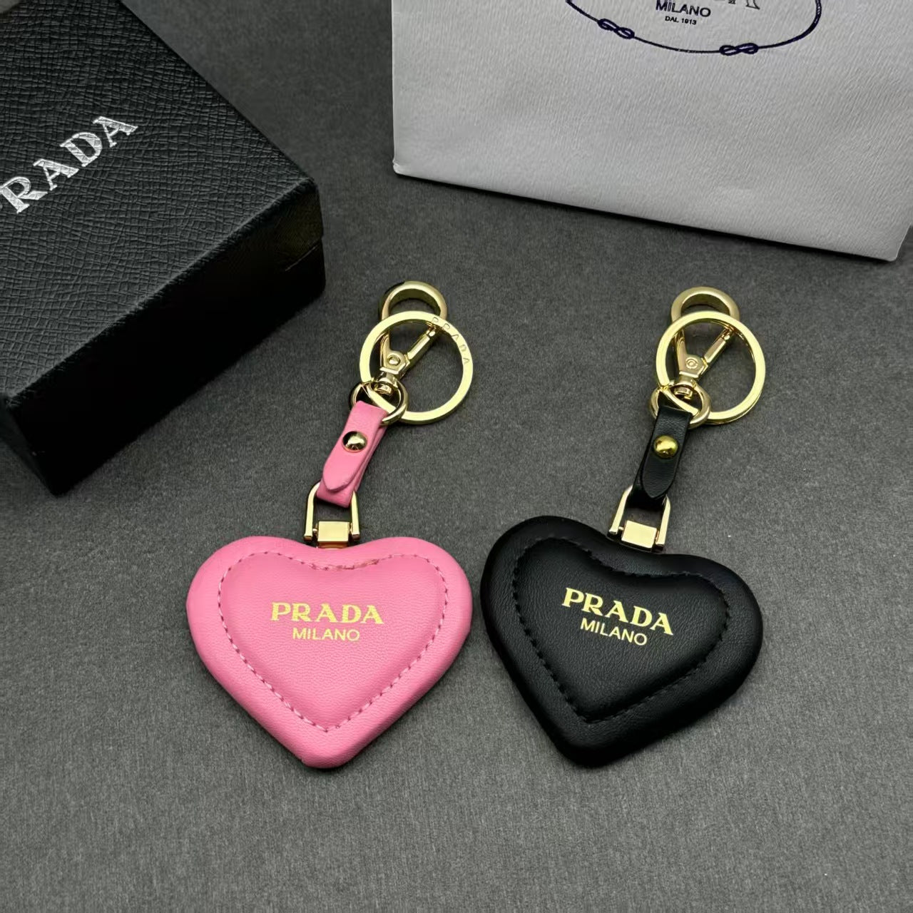 PRADA Leather Heart Keychain