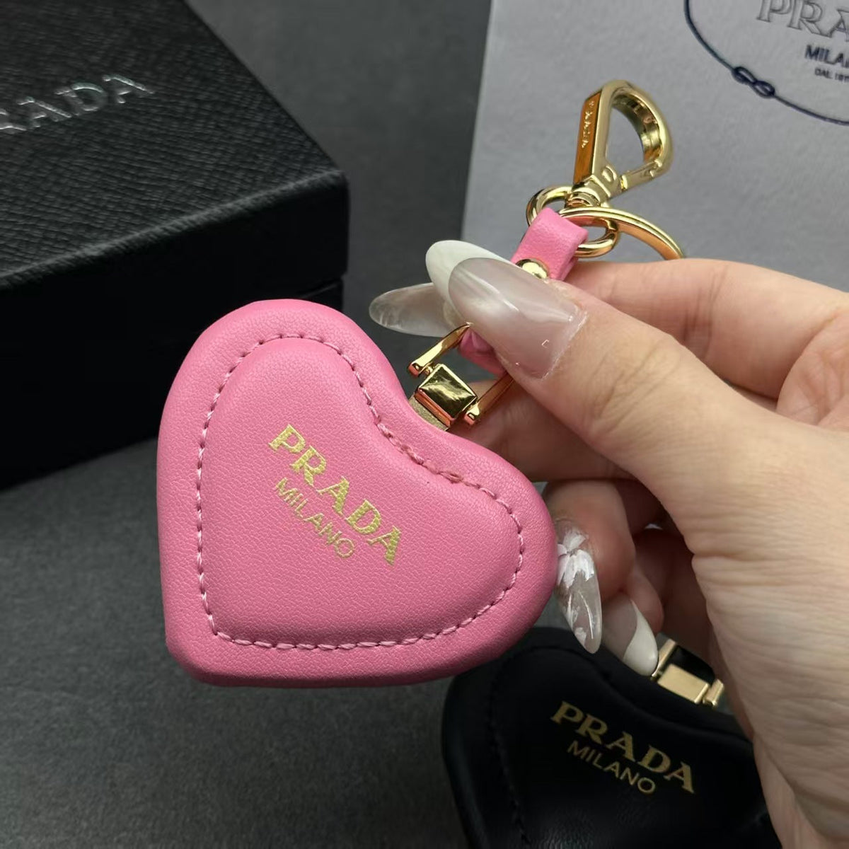 PRADA Leather Heart Keychain