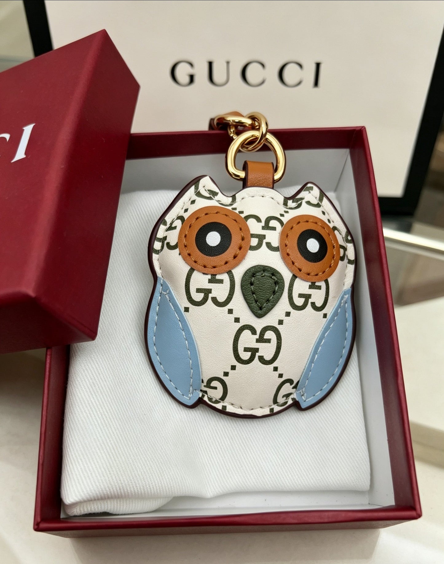 Gucci Leather Double G Keychain