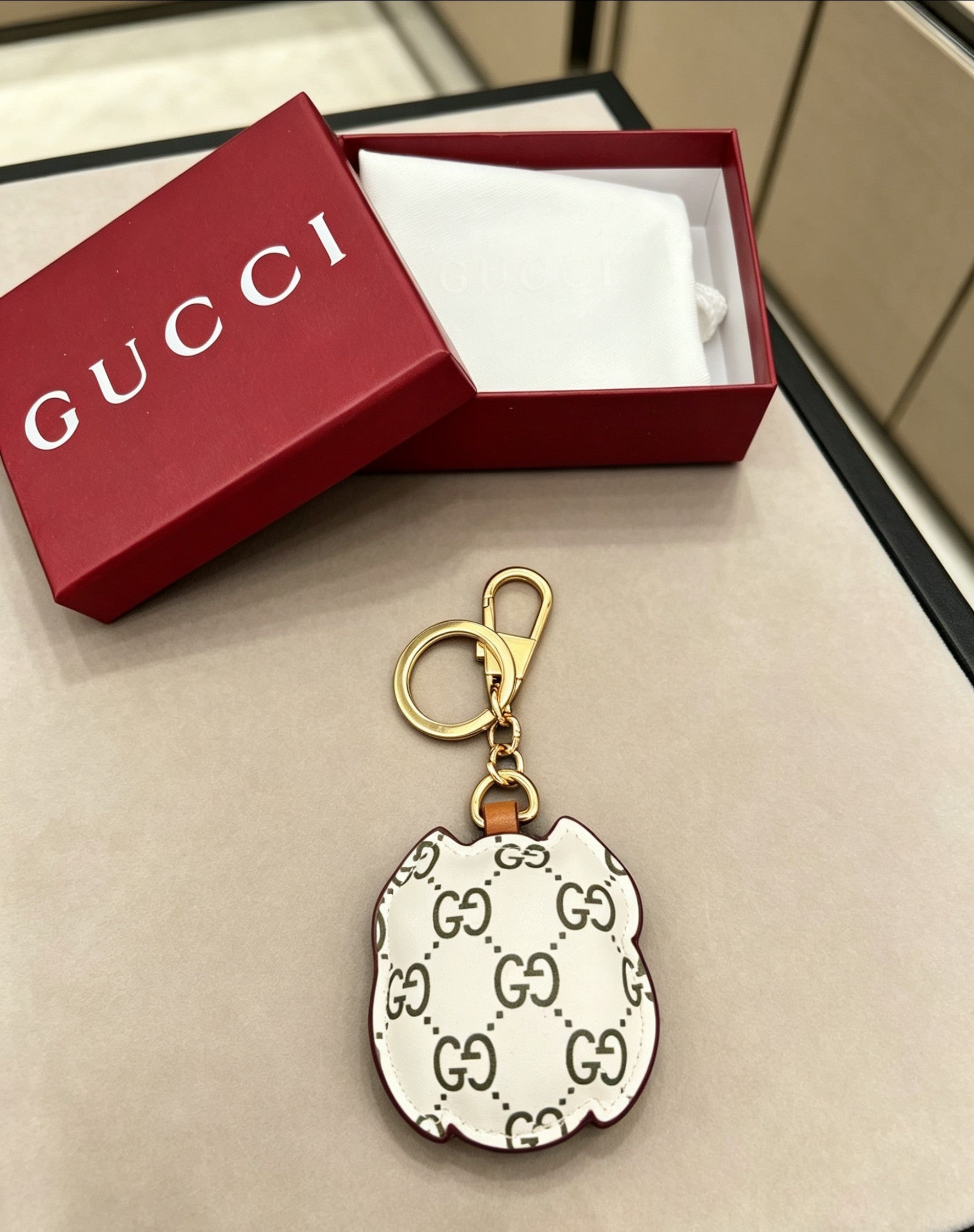 Gucci Leather Double G Keychain