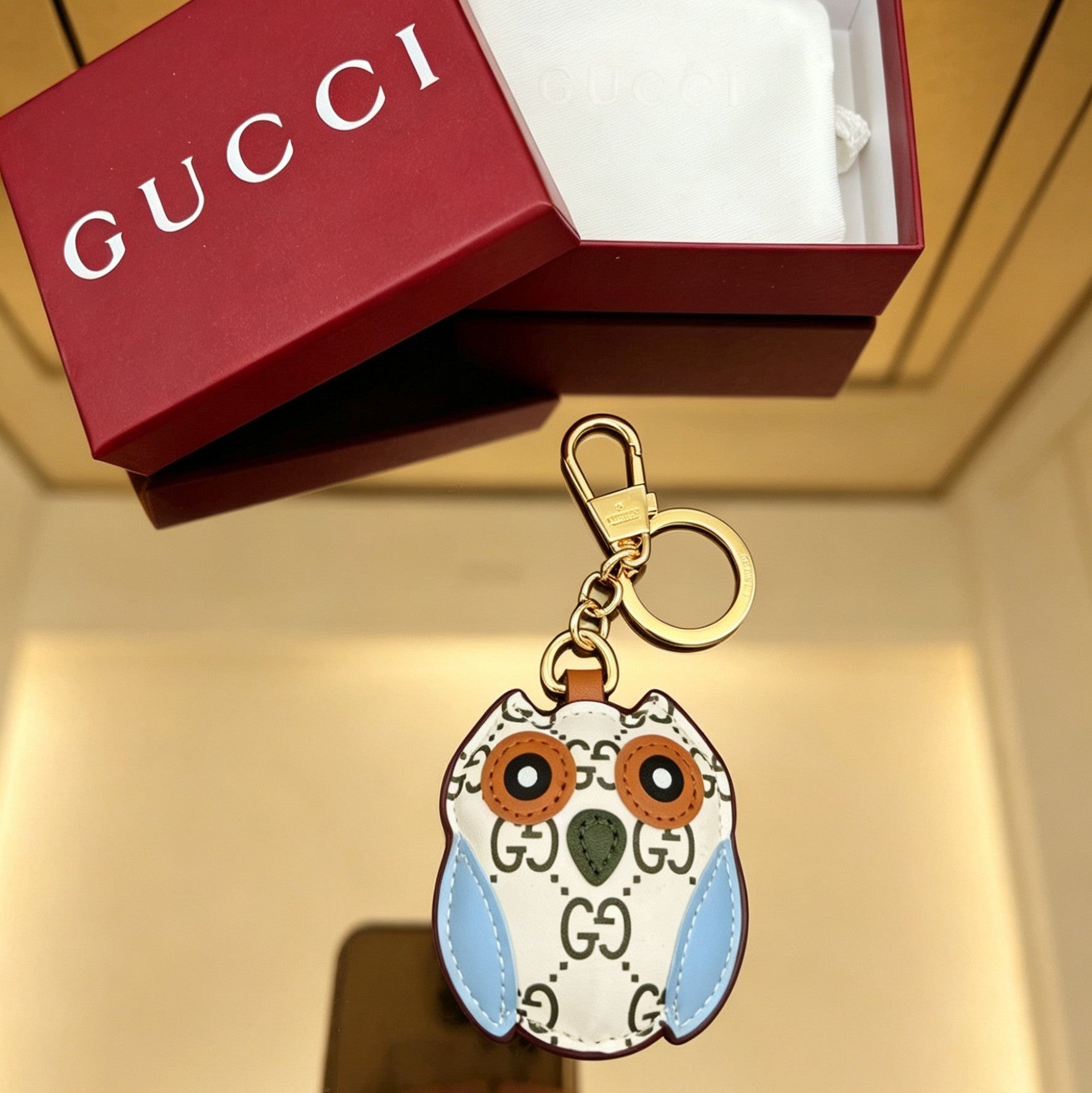 Gucci Leather Double G Keychain