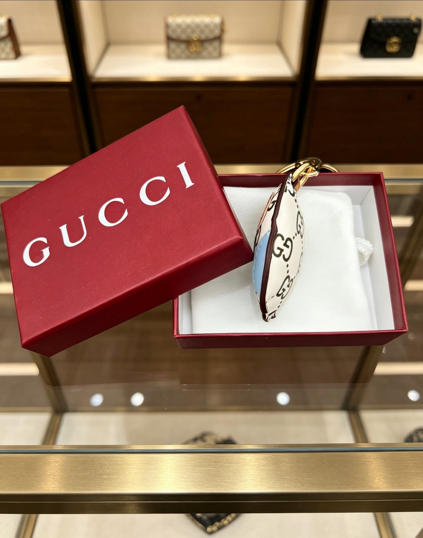 Gucci Leather Double G Keychain