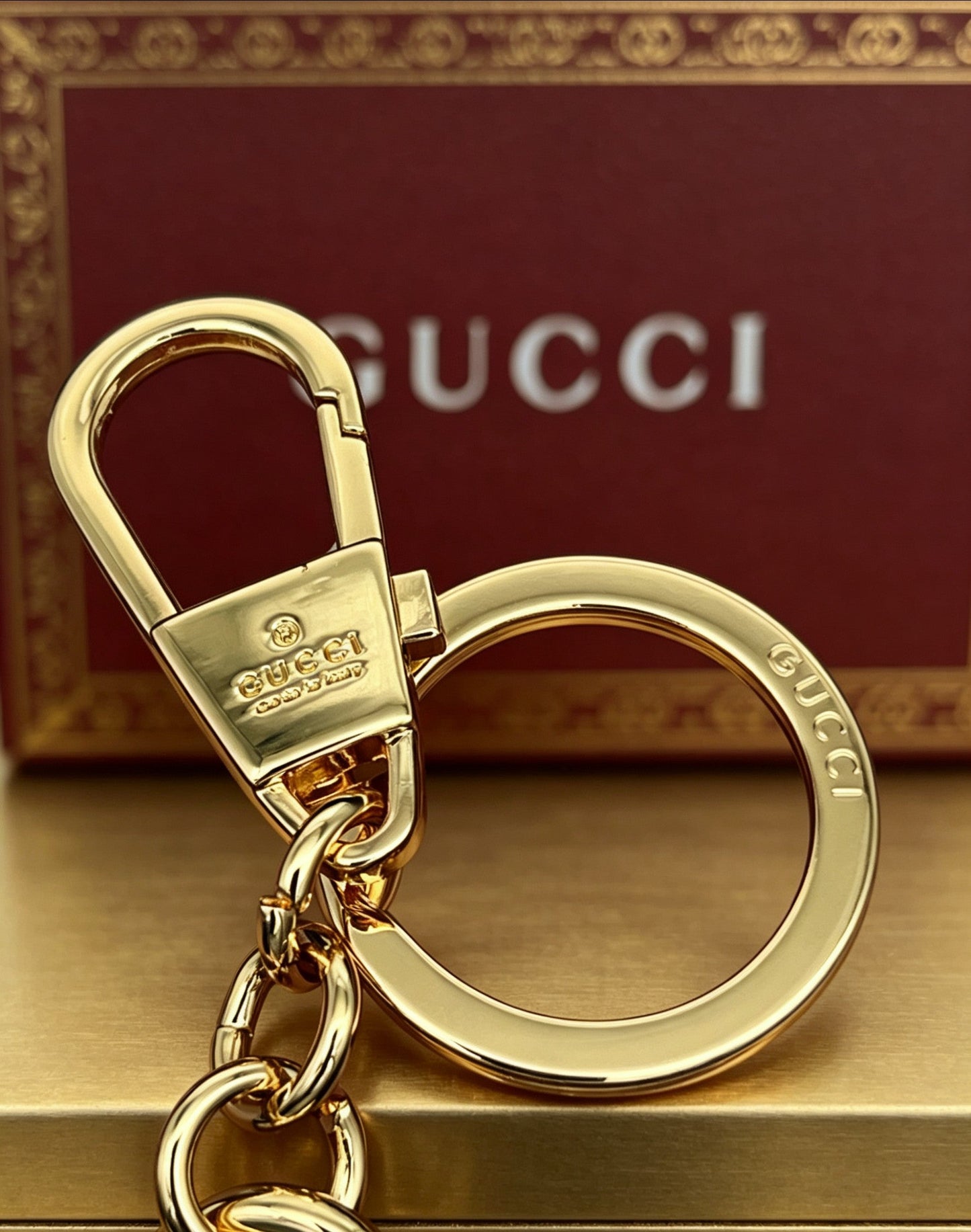 Gucci Leather Double G Keychain