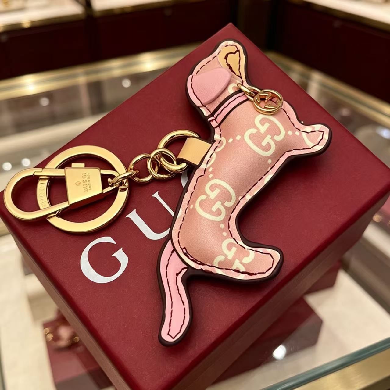 Gucci Leather Double G Keychain
