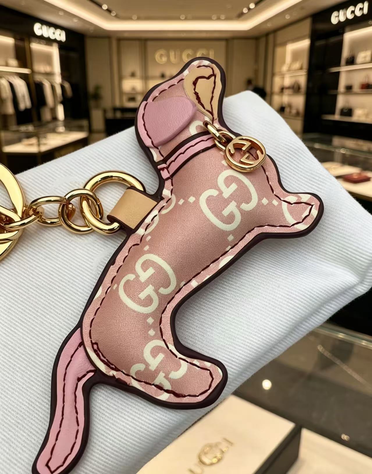 Gucci Leather Double G Keychain