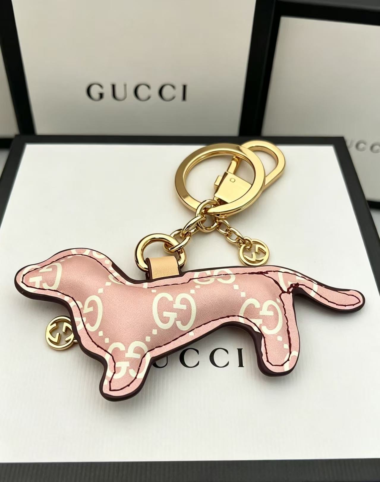 Gucci Leather Double G Keychain