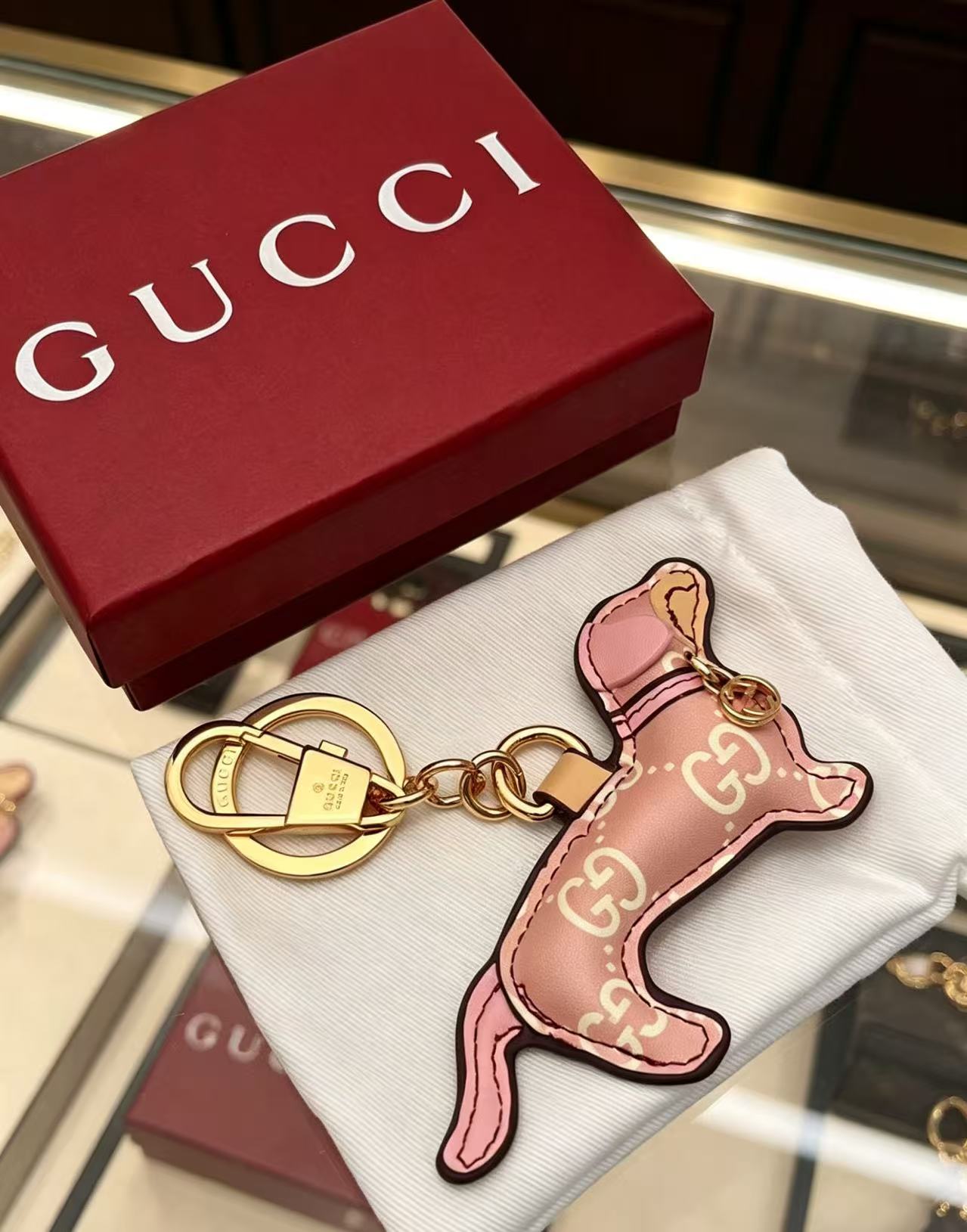 Gucci Leather Double G Keychain