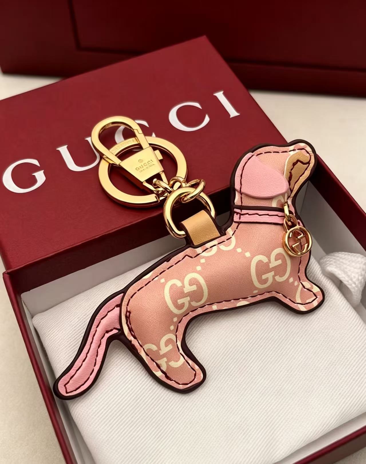 Gucci Leather Double G Keychain