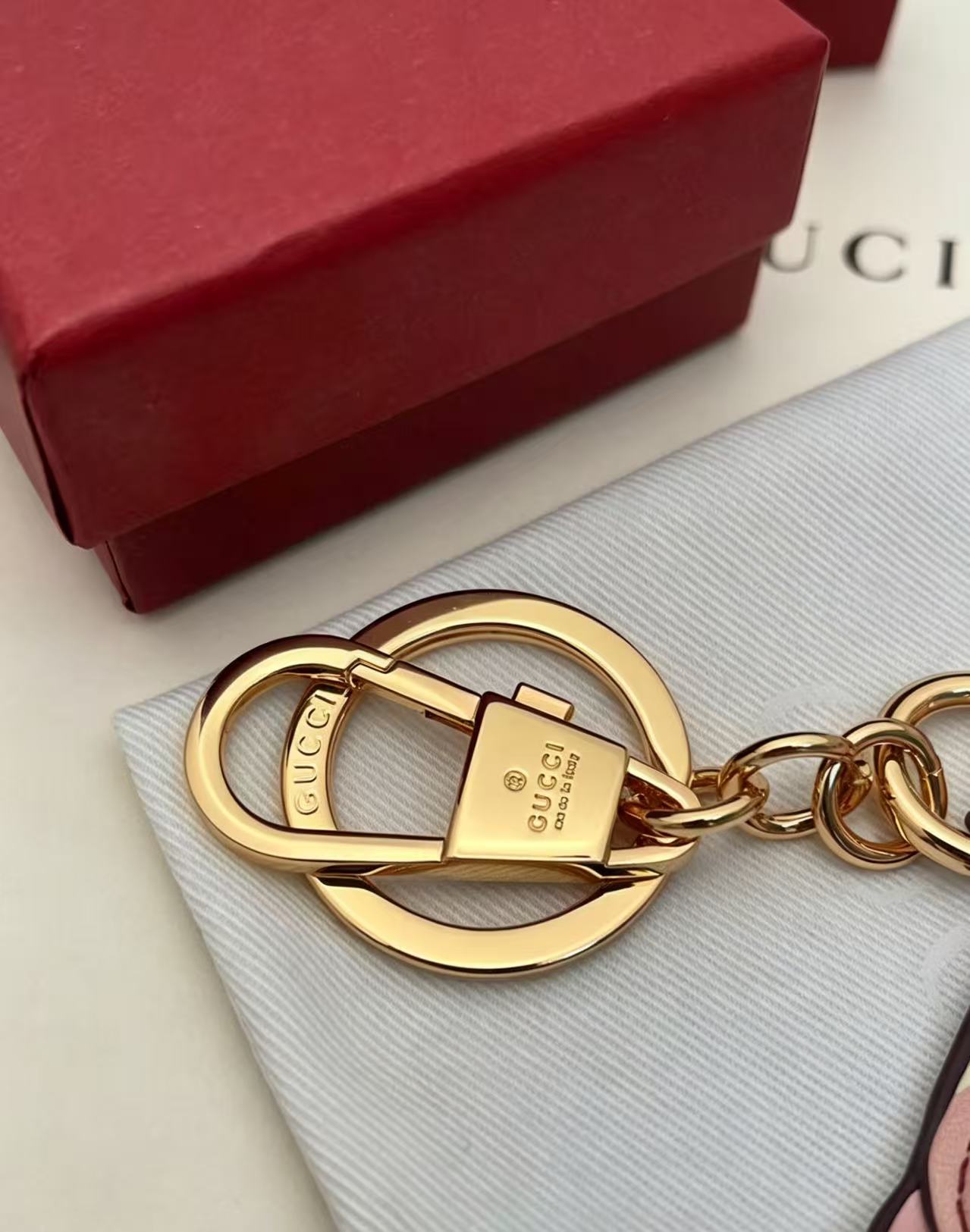 Gucci Leather Double G Keychain