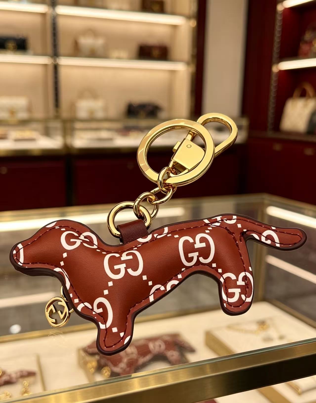 Gucci Leather Double G Keychain