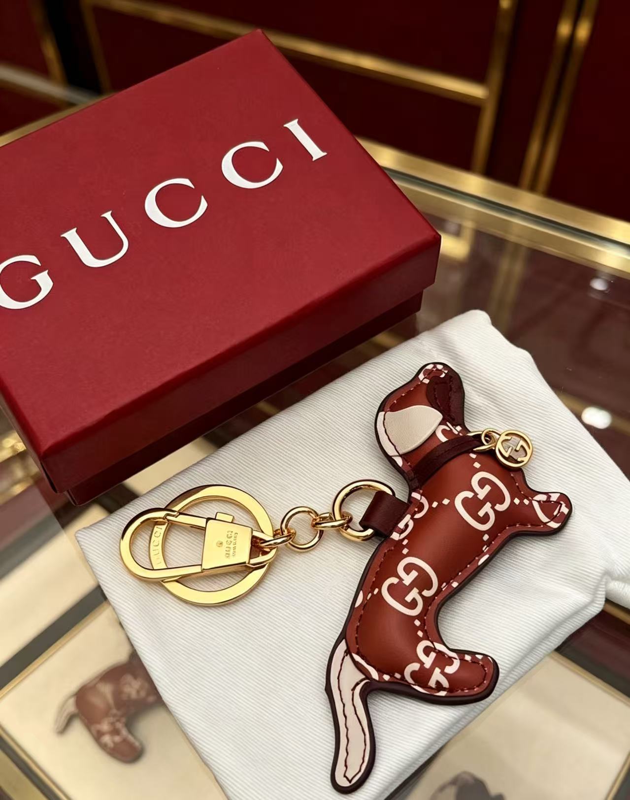Gucci Leather Double G Keychain