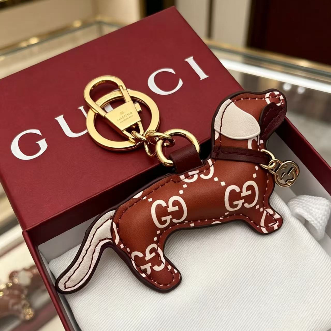 Gucci Leather Double G Keychain