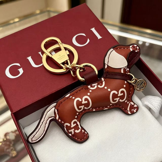 Gucci Leather Double G Keychain