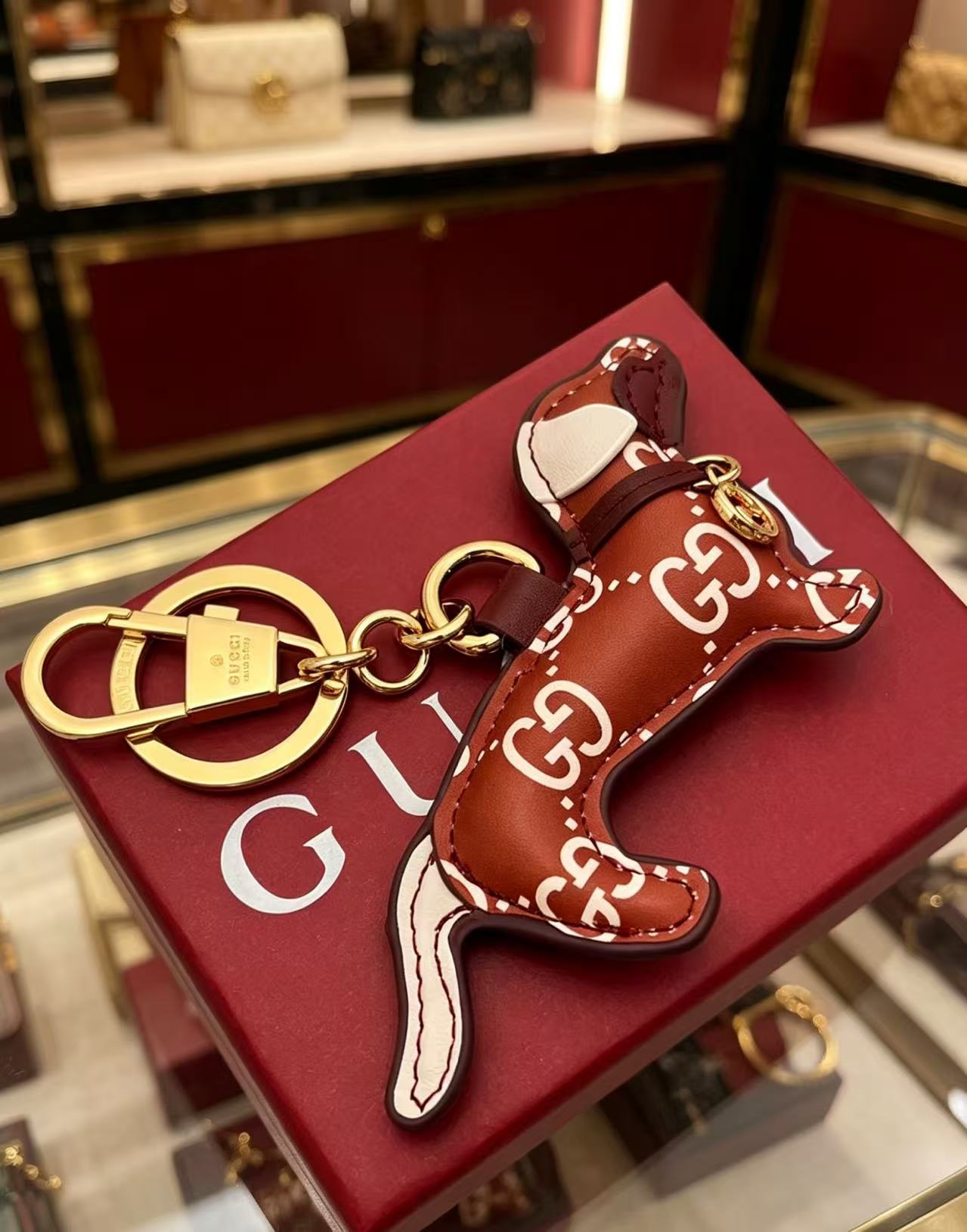 Gucci Leather Double G Keychain