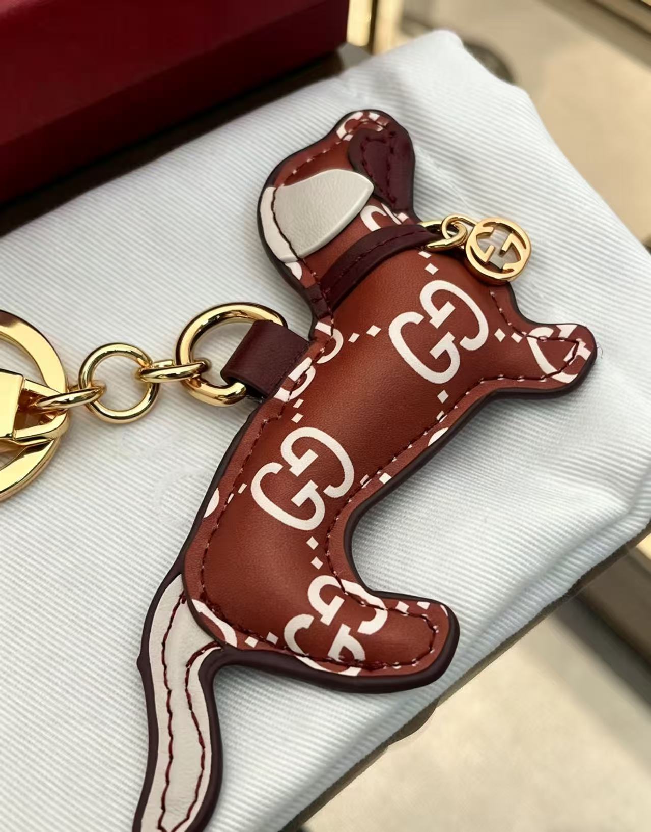 Gucci Leather Double G Keychain