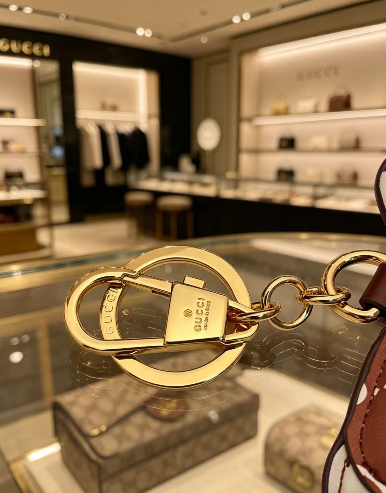 Gucci Leather Double G Keychain