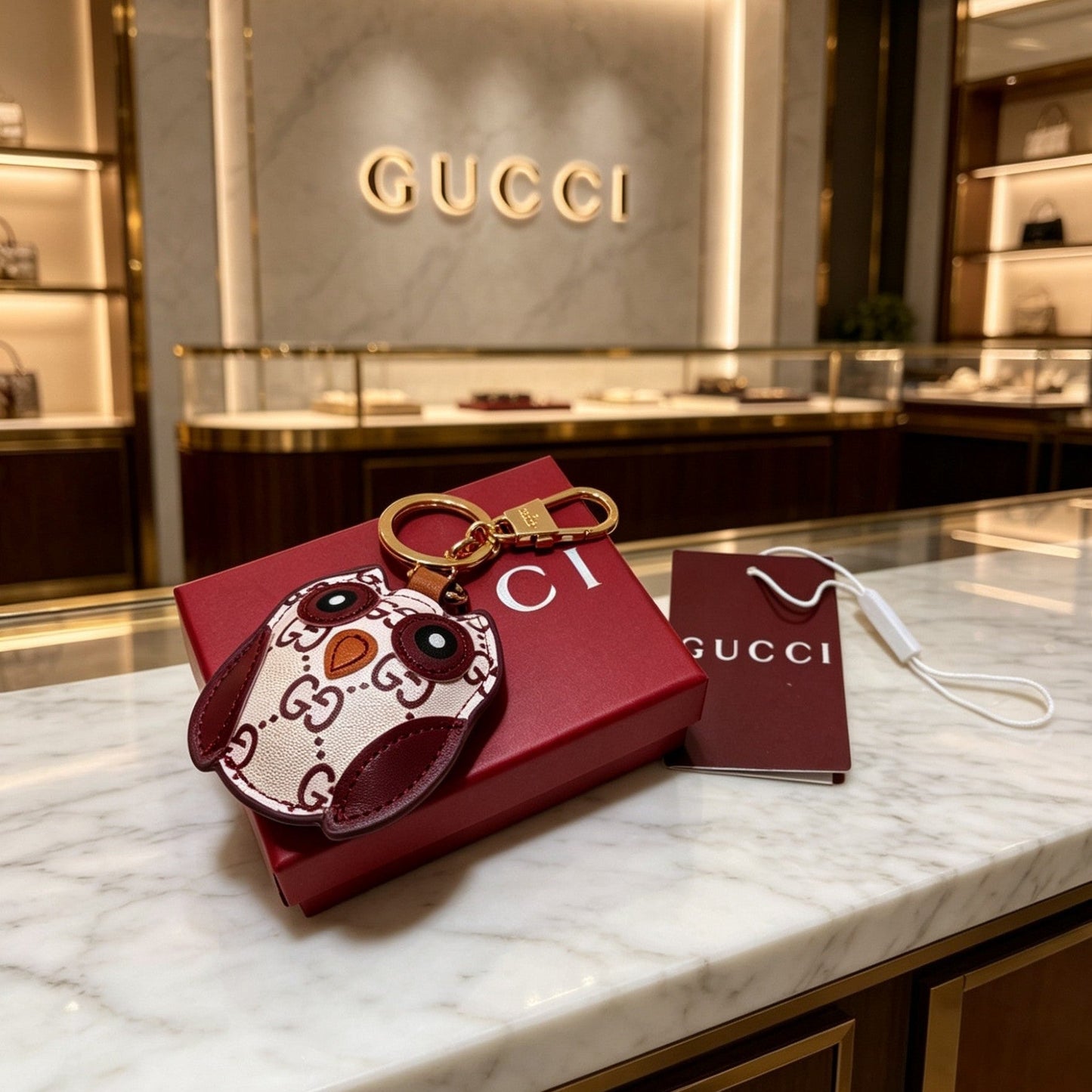 Gucci Leather Double G Keychain