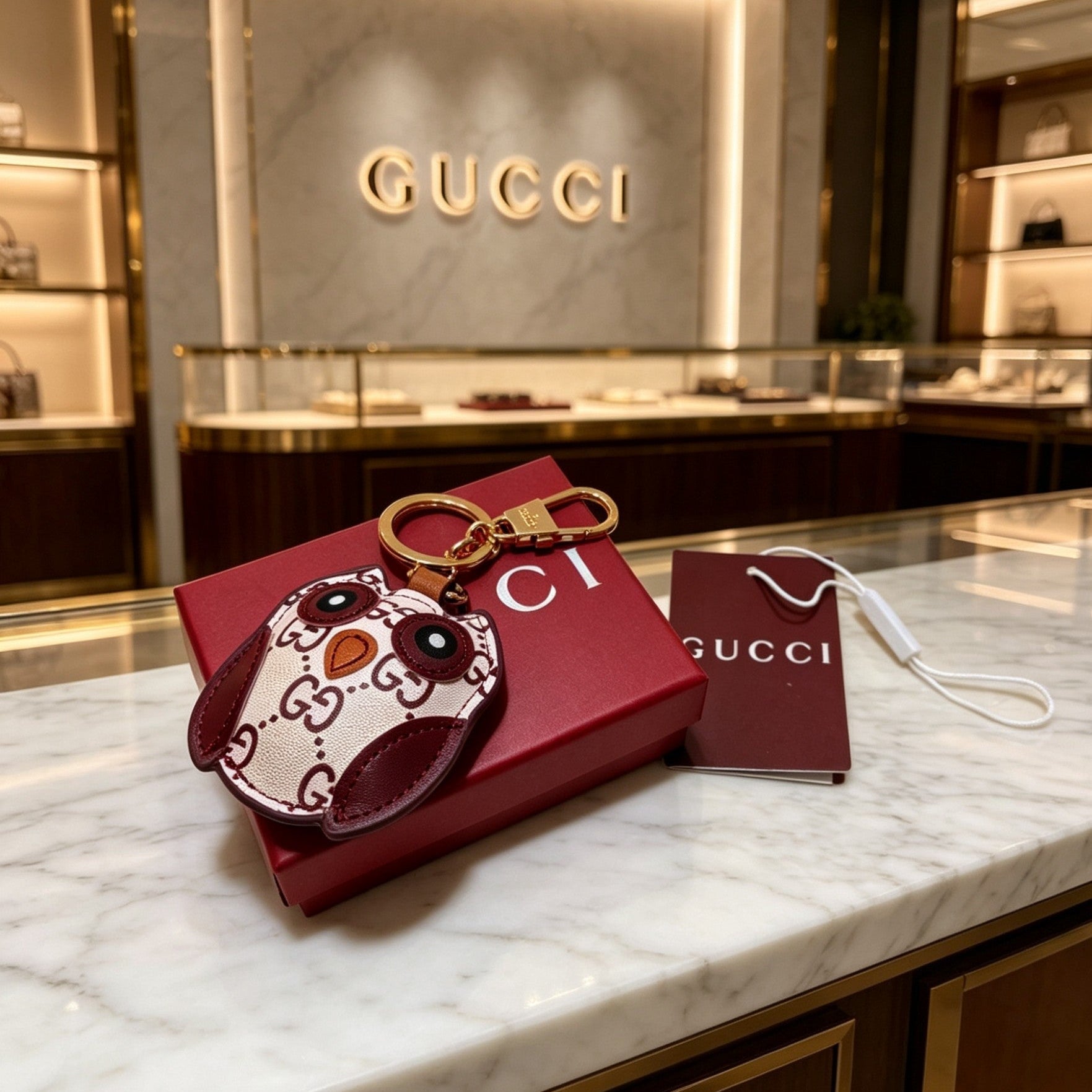 Gucci Leather Double G Keychain
