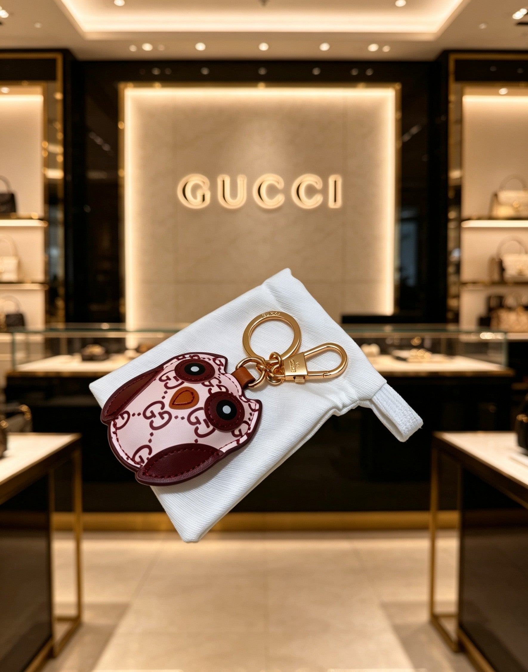 Gucci Leather Double G Keychain