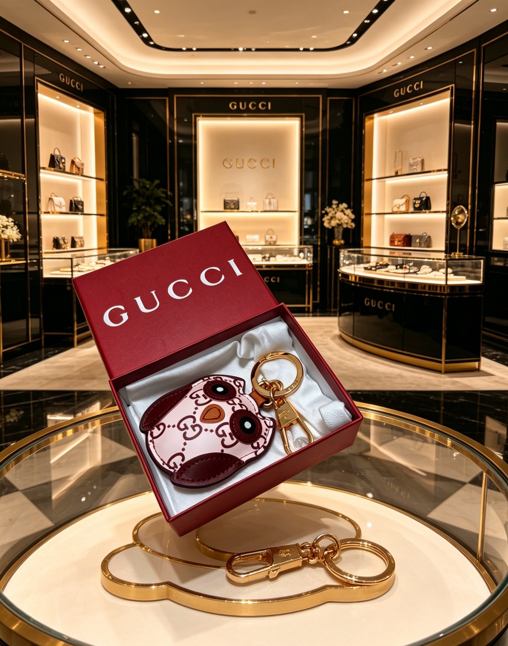 Gucci Leather Double G Keychain
