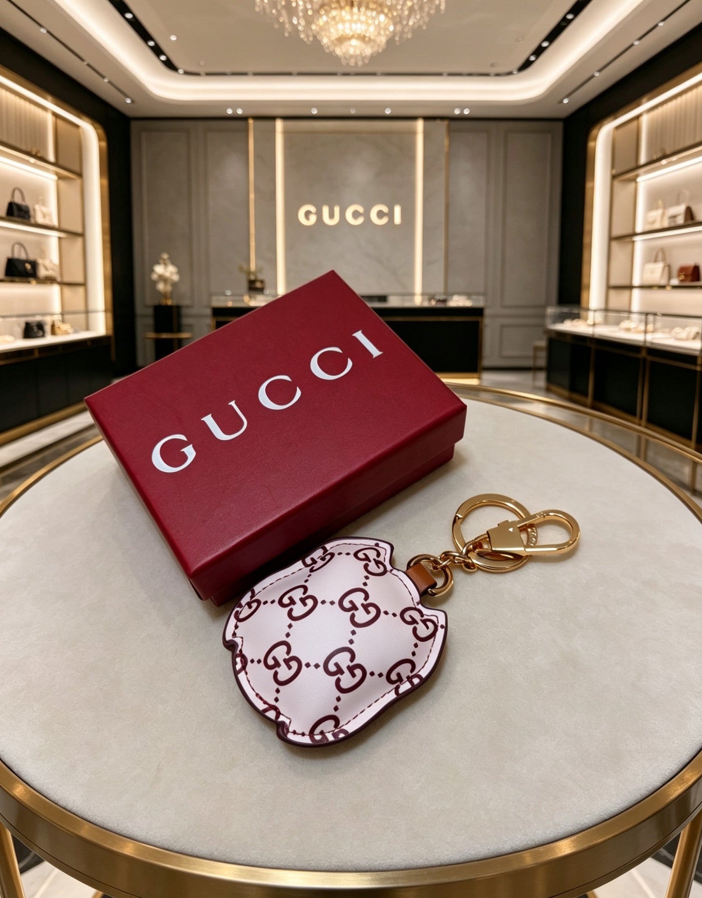 Gucci Leather Double G Keychain