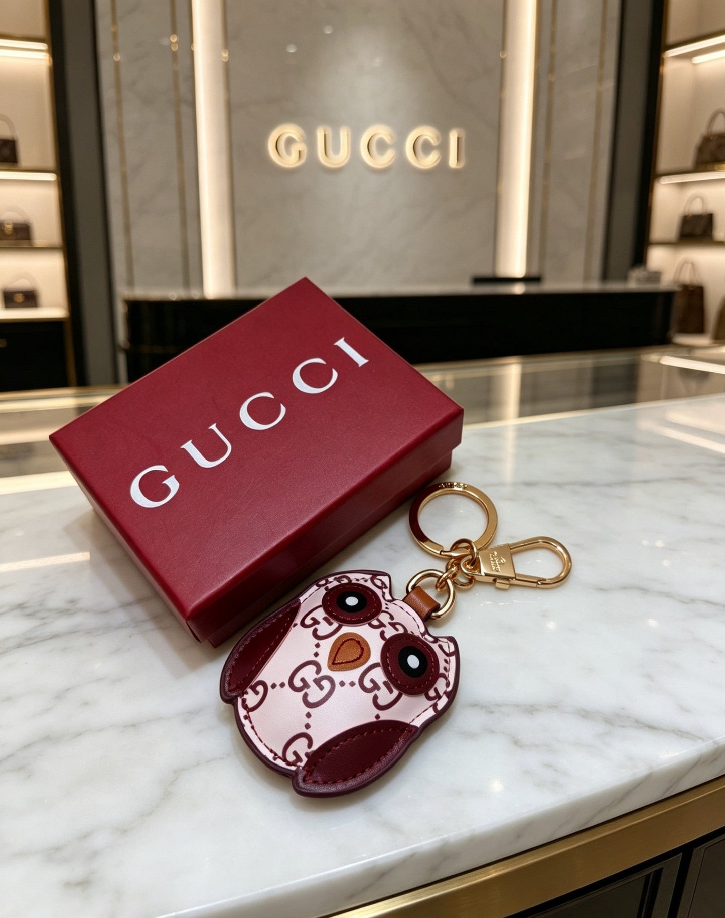 Gucci Leather Double G Keychain