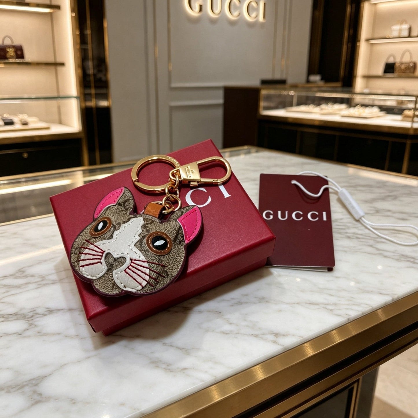 Gucci Leather Double G Keychain