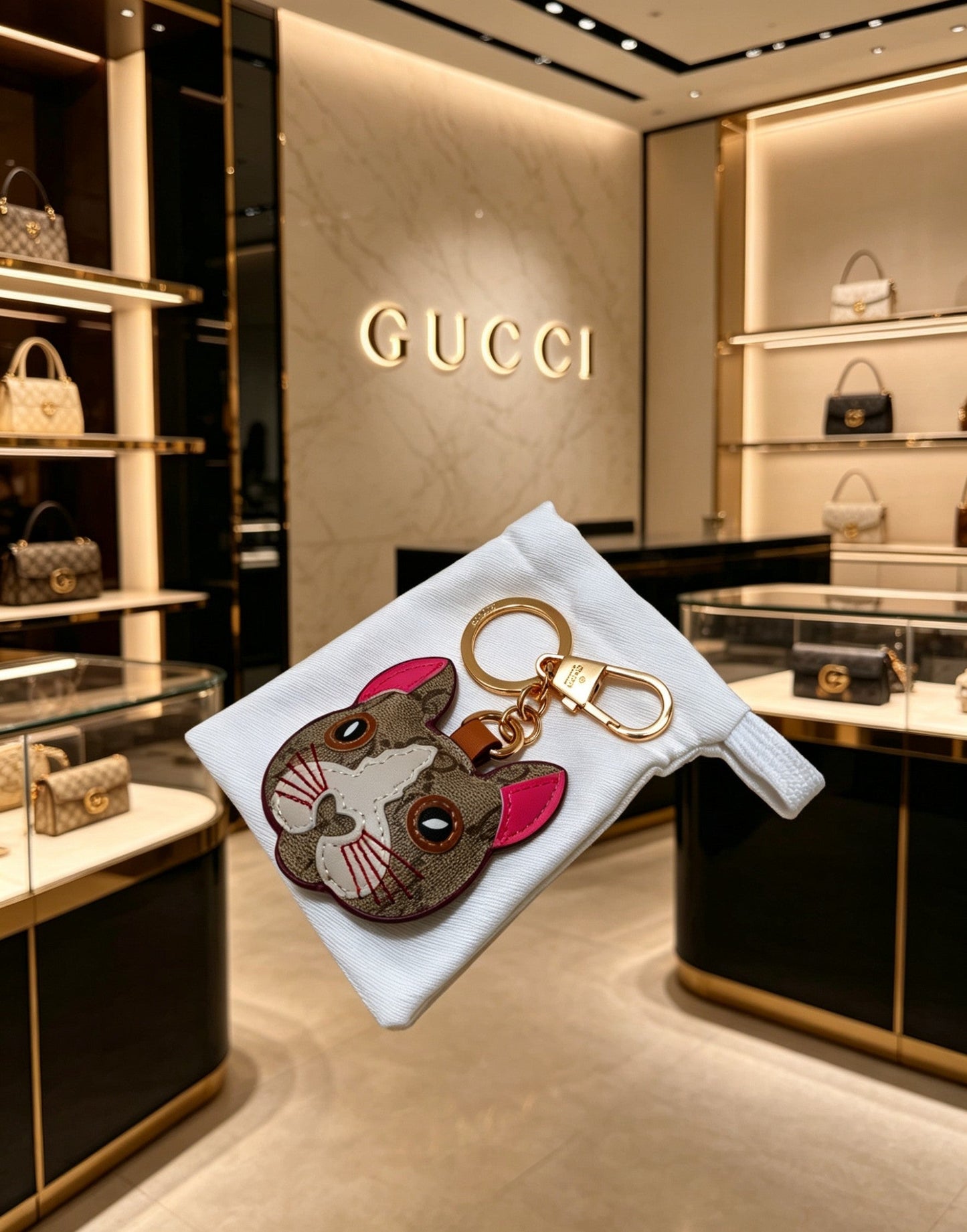 Gucci Leather Double G Keychain