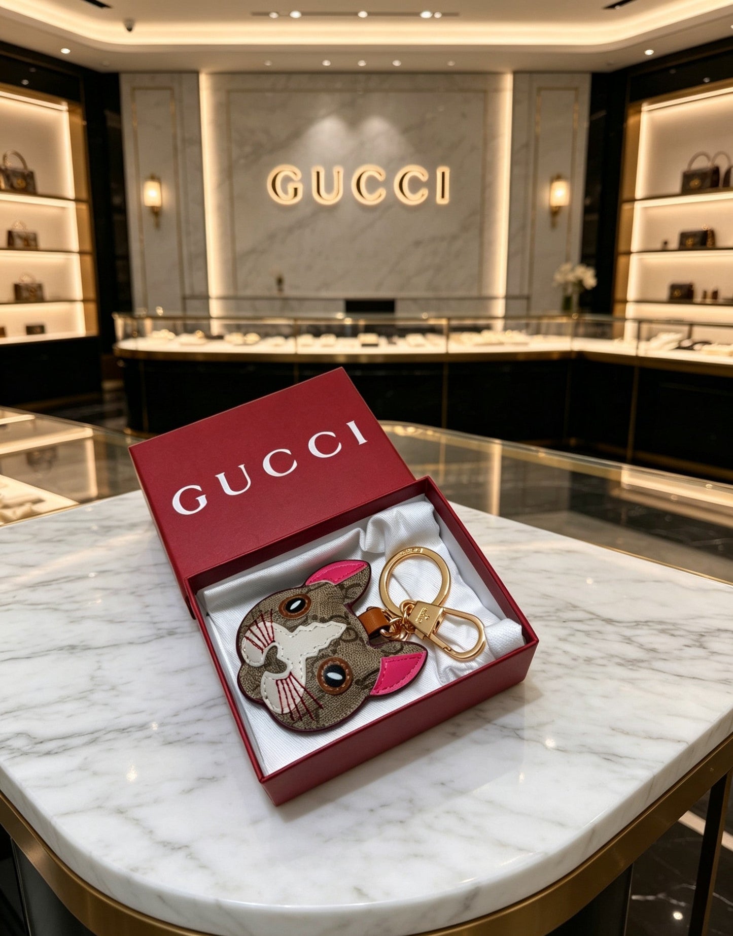 Gucci Leather Double G Keychain