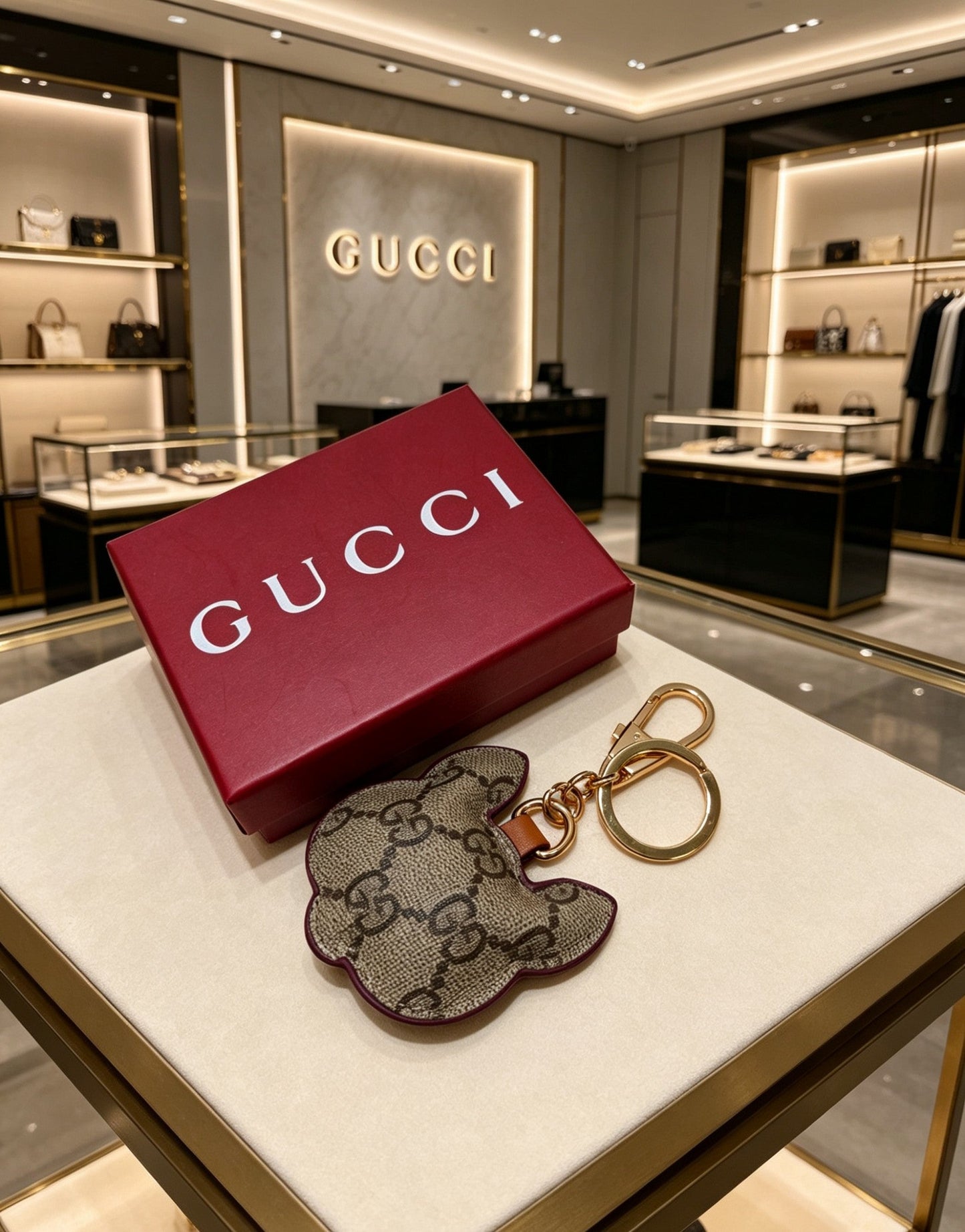 Gucci Leather Double G Keychain